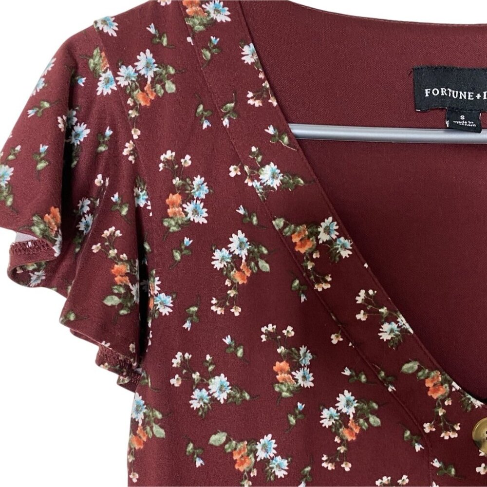 Floral Knit Ruffle Dress • Fortune + Ivy Sz S • Soft‎ Cottagecore Flutter Sleeve - Picture 5 of 8